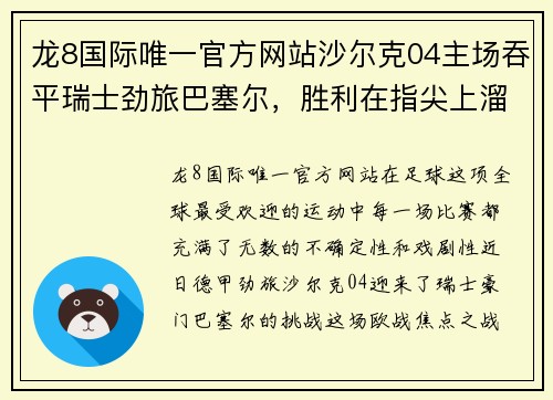 龙8国际唯一官方网站沙尔克04主场吞平瑞士劲旅巴塞尔，胜利在指尖上溜走